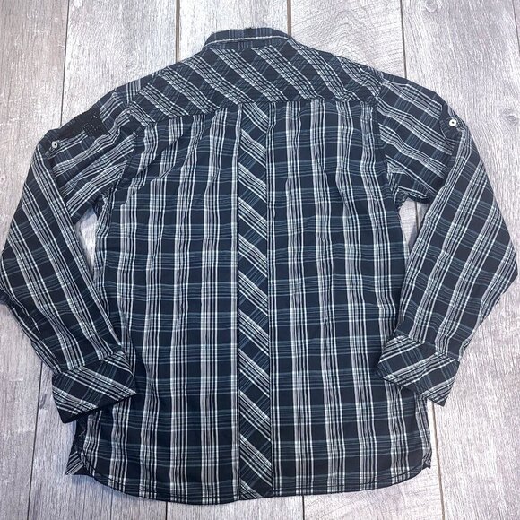 Roar Men Biker Rockabilly Shirt Size XL Black Plaid Strength Refined Long Sleeve - Picture 2 of 10